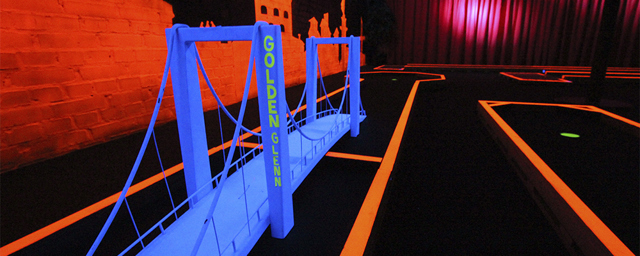 Mini Golf bridge obstacle painted in blacklight